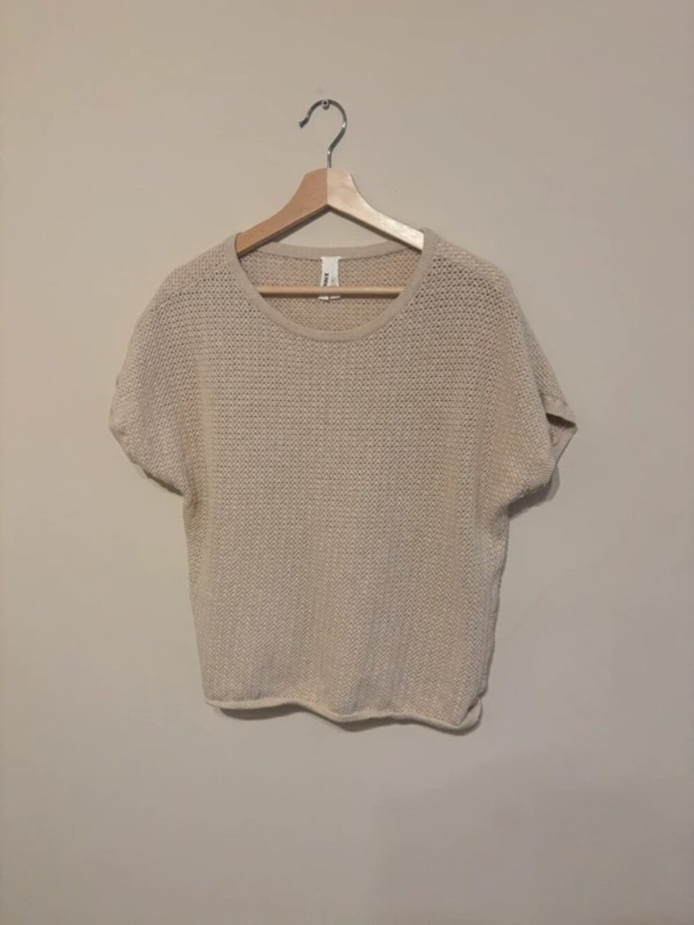 Beige Crochet Knit Short Sleeve Beach Top Women’s M